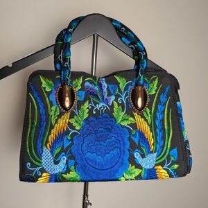 Women's Vintage Ethnic style Embroidered Flower Floral Casual bag Handbag Blue